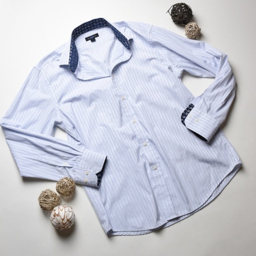 ZIGGURAT Light Blue Stripes Men Button Shirt Large